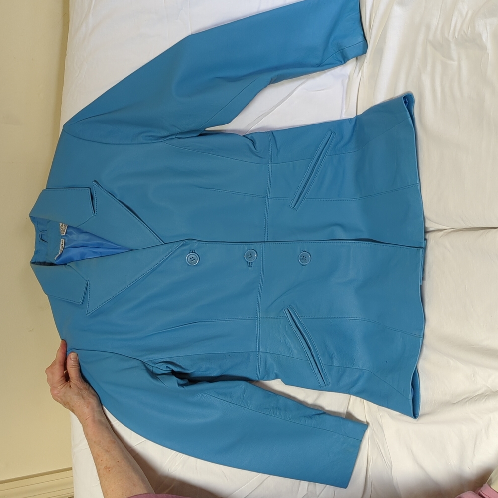 Styleworks by Newport News turquoise leather jacket size 8